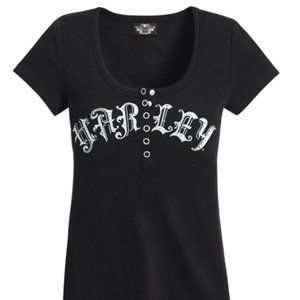 Harley Davidson Skull Bling Ribbed S/S T Shirt size S, very stretchy vintage